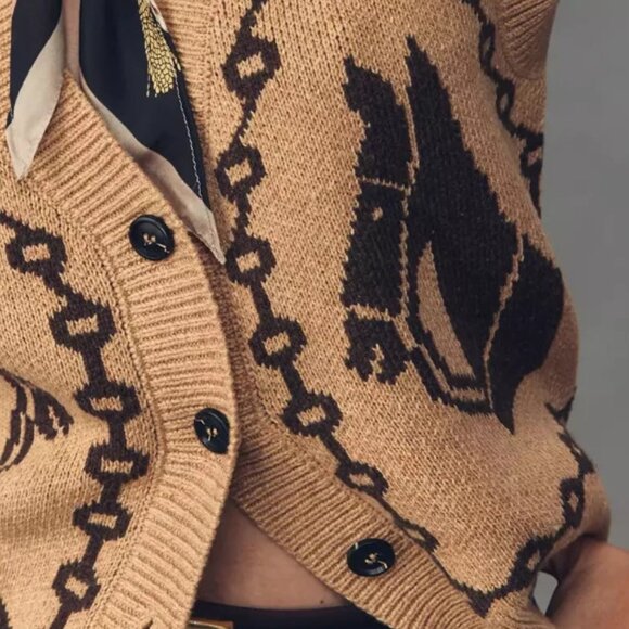 Anthropologie Knit V-Neck Cardigan Sweater Vest Western Horse Equestrian XS NWT - Picture 5 of 6